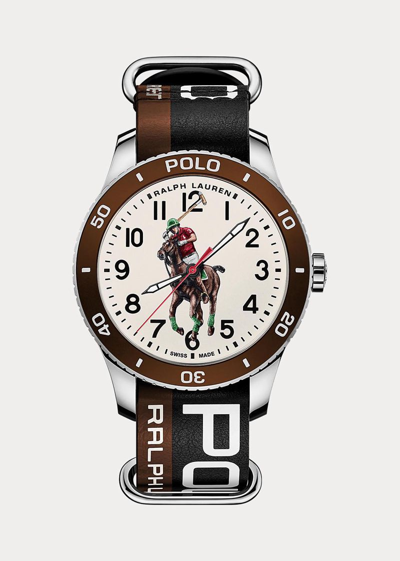 Relojes Polo Ralph Lauren Hombre Polo Sport Watch Brown Bezel White Dial Chile Blancas TEIQF-9543